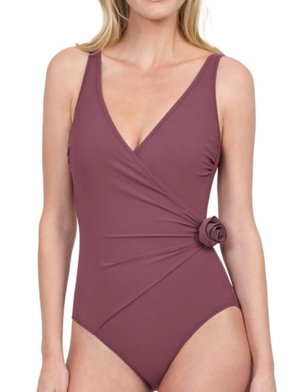 Gottex Mauve Wrap-Style One-Piece Swimsuit with Side Rosette
